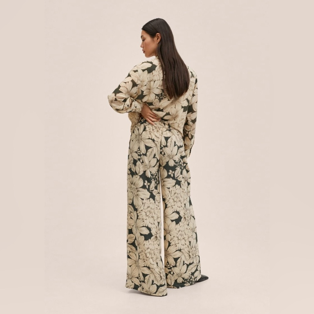 mango green floral print set kimono robe & pants wide leg printed trousers